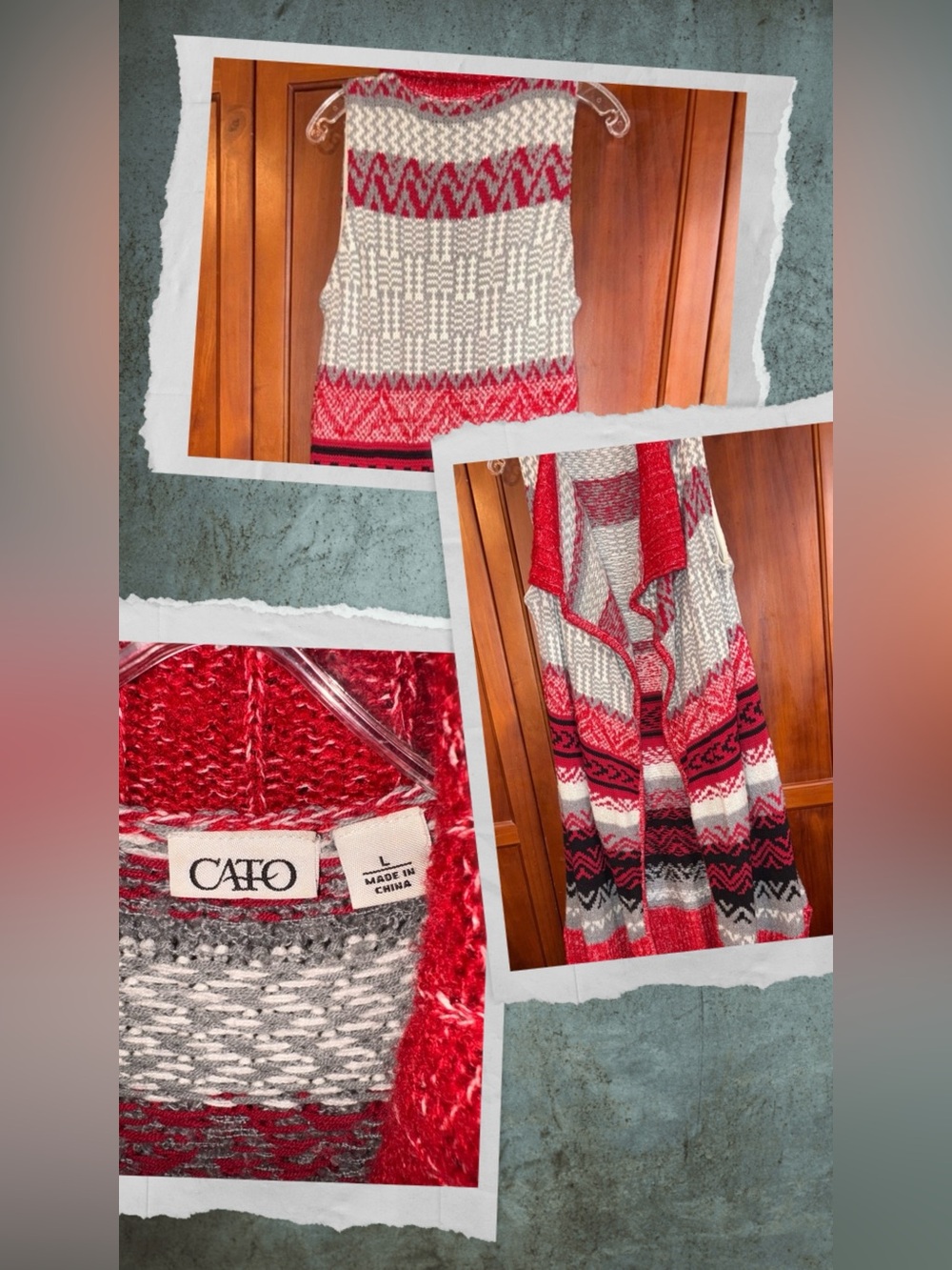 Cato Red and Gray Knit Cardigan